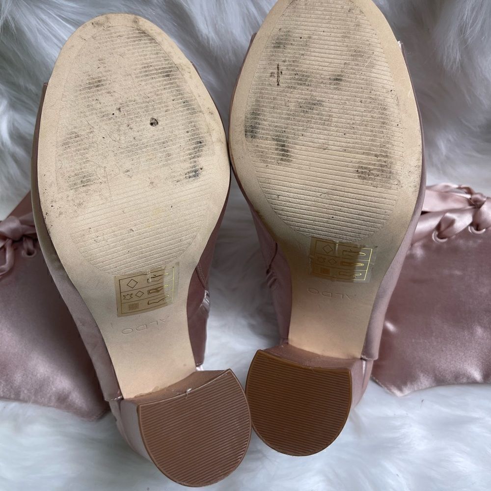 Aldo blush pink satin lace up ankle booties with side zipper 4”block heels SZ10 - Picture 7 of 8